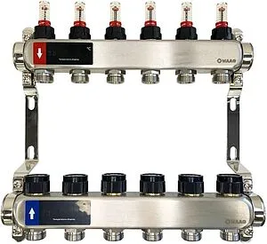 Группа коллекторная с расходомерами 6 отводов 1&quot;в/в x ¾&quot;ек WAAG WG.589.0606, 1