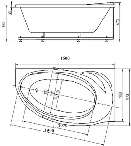 Ванна акриловая Aquatek Бетта 160x97 R с фронтальной панелью с каркасом (вклеенный) BET160-0000028, 2