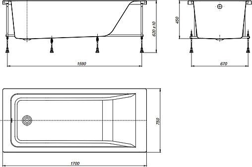 Ванна акриловая Roca Easy 170x75 ZRU9302899