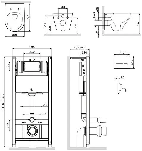 Комплект 6 в 1 Am.Pm Inspire FlashClean IS450A38.501700 с кнопкой черный матовый Комплект 6 в 1 Am.Pm Inspire FlashClean IS450A38.501700 с кнопкой черный матовый