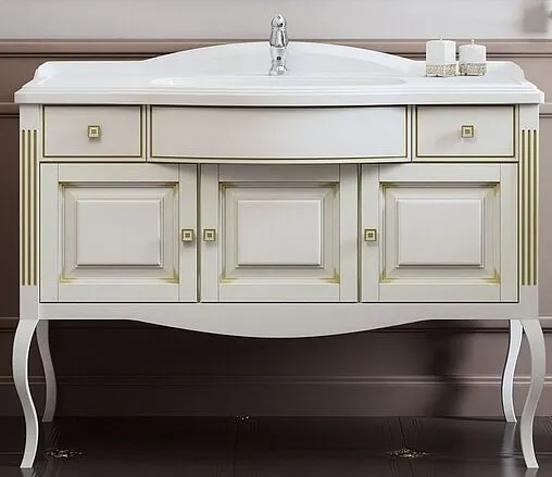 Тумба под умывальник напольный Opadiris Лаура 120 белый матовый/с золотой патиной Z0000009324