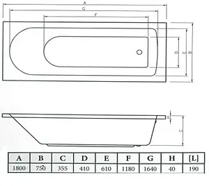 Ванна акриловая C-bath Geba 180x75 CBQ009002 Ванна акриловая C-bath Geba 180x75 CBQ009002, 2