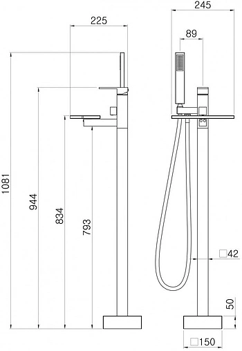 Смеситель для ванны напольный Swedbe Spira хром 4008