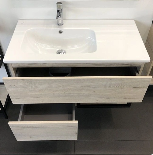 Тумба-умывальник подвесная Comforty Мальме 90 дуб дымчатый/чёрный 00-00004200CF