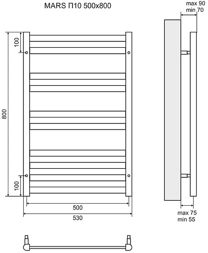 Полотенцесушитель электрический лесенка Lemark Mars П10 800х500 полированная сталь LM35810E