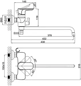 Смеситель для ванны с длинным изливом D&K Venice Baciano хром DA1033301, 2