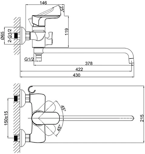 Смеситель для ванны с длинным изливом D&K Venice Baciano хром DA1033301 Смеситель для ванны с длинным изливом D&K Venice Baciano хром DA1033301