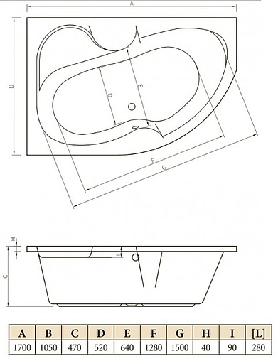 Ванна акриловая C-bath Atlas 170x105 L CBA00203L