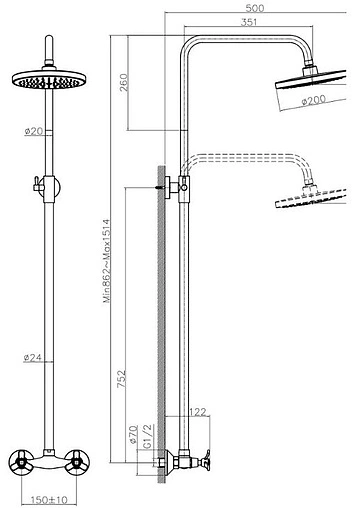Душевая система со смесителем для душа Rossinka Q хром Q02-44