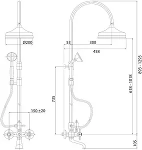 Душевая система со смесителем для ванны Cezares Nostalgia бронза/белый NOSTALGIA-CVD-02 Душевая система со смесителем для ванны Cezares Nostalgia бронза/белый NOSTALGIA-CVD-02, 3