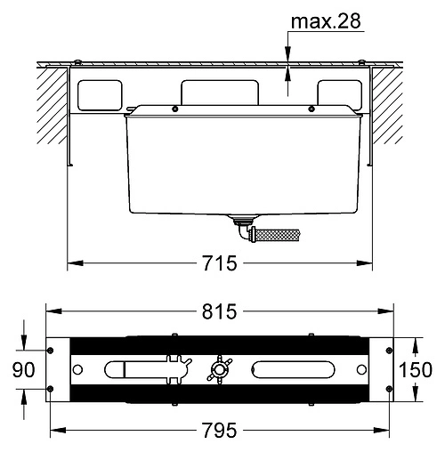 Скрытая часть смесителя на борт ванны Grohe 29037000
