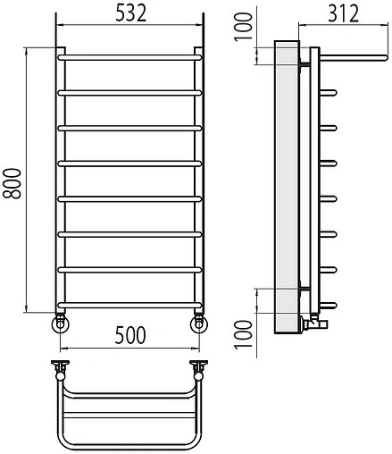 Полотенцесушитель водяной лесенка Terminus Полка П8 500х800 полированная сталь 4670078530295