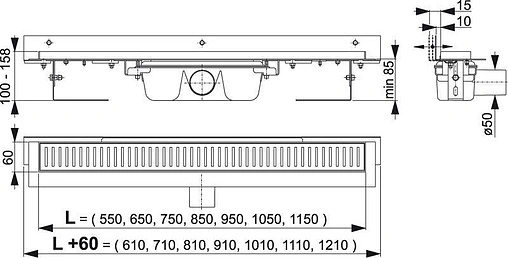 Лоток душевой 850мм h=85мм 1.15л/сек AlcaPlast APZ4-850 Flexible