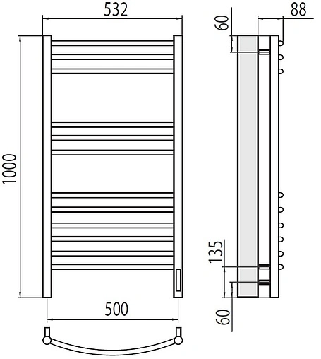 Полотенцесушитель электрический лесенка Terminus Классик П12 500х1000 электро sensor quick touch полированная сталь 4670078527325