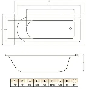 Ванна акриловая C-bath Rea 170x70 CBQ002003 Ванна акриловая C-bath Rea 170x70 CBQ002003, 2