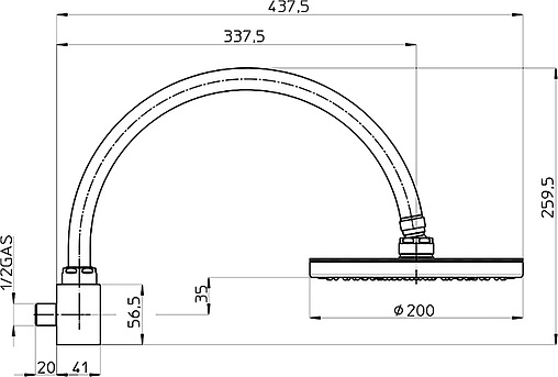 Лейка верхнего душа с настенным креплением Bossini OKI-ARC 200 хром H51405.030