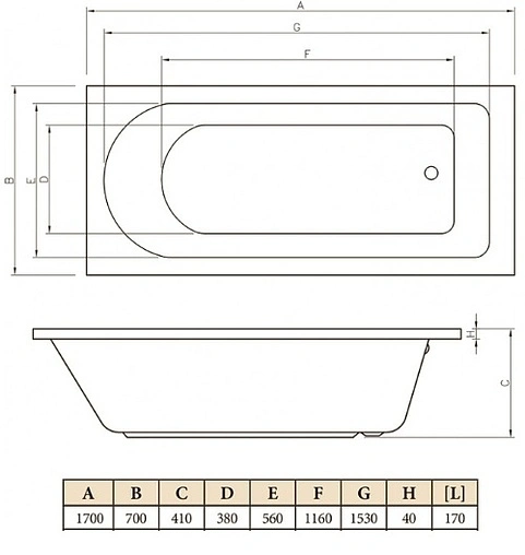 Ванна акриловая C-bath Rea 170x70 CBQ002003