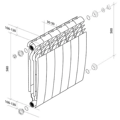 Радиатор алюминиевый 12 секций Royal Thermo BiLiner Alum 500 Noir Sable RTBANS50012