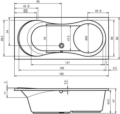 Ванна акриловая Riho Tofield 180x80 BA3700500000000
