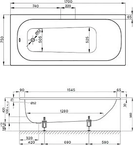 Ванна стальная Bette Form 170x75 белый 2947-000 AD Ванна стальная Bette Form 170x75 белый 2947-000 AD, 2