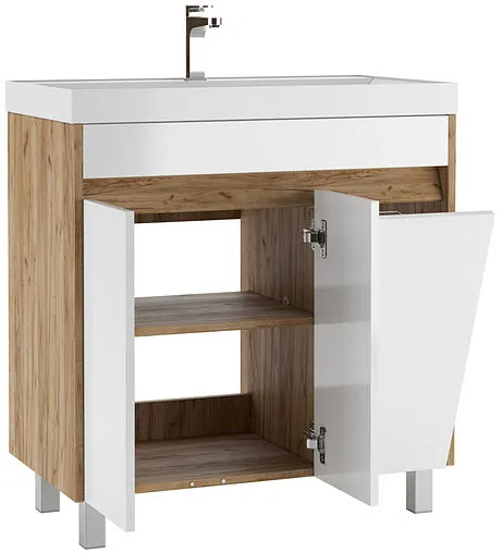 Тумба-умывальник напольный Домино Karlo 80 белый/дуб вотан DK5304T+4627173210188