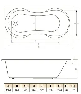 Ванна акриловая C-bath Salus 120x70 CBQ006001 Ванна акриловая C-bath Salus 120x70 CBQ006001, 2