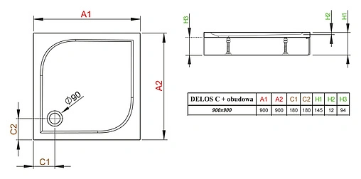 Поддон для душа Radaway Delos C900 4C99170-03