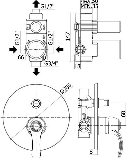 Смеситель для ванны скрытого монтажа Paffoni Flavia бронза FA015BR