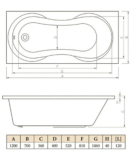 Ванна акриловая C-bath Salus 120x70 CBQ006001
