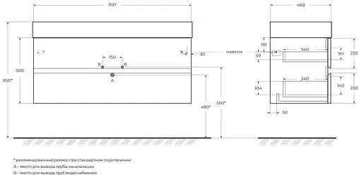 Тумба-умывальник подвесная Cezares Molveno 46 120 Beton MOLVENO 46-120-2C-SO-BET+CZR-MIL-120-LVB