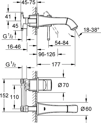 Смеситель для раковины из стены Grohe Grandera хром/золото 19929IG0 Смеситель для раковины из стены Grohe Grandera хром/золото 19929IG0