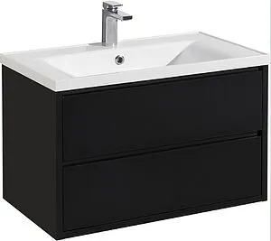 Тумба-умывальник подвесная Aquaton Римини 80 чёрный глянец 1A226701RN950+ Тумба-умывальник подвесная Aquaton Римини 80 чёрный глянец 1A226701RN950+, 1