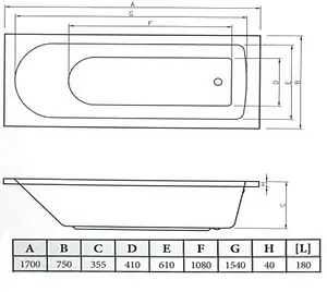 Ванна акриловая C-bath Geba 170x75 CBQ009001 Ванна акриловая C-bath Geba 170x75 CBQ009001, 2
