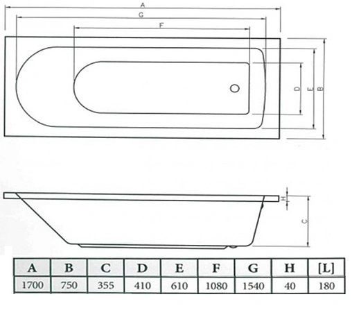 Ванна акриловая C-bath Geba 170x75 CBQ009001