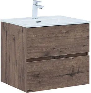 Тумба-умывальник подвесная Aquanet Алвита New 60 дуб веллингтон/табак 00334184+00254363, 1