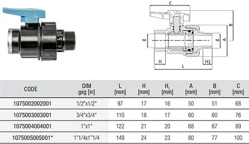 Кран шаровый с американкой 1¼"в x 1¼"н Unidelta 1075005005001
