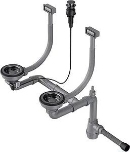 Сифон бутылочный для двойной мойки с переливом Omoikiri WK-2-A-GM 4956496 Сифон бутылочный для двойной мойки с переливом Omoikiri WK-2-A-GM 4956496, 1