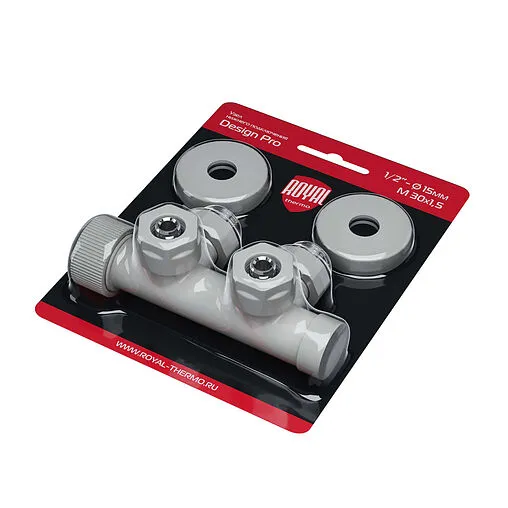 Узел нижнего подключения радиатора терморегулирующий угловой правый 15x1.0 x ¾&quot;ек (½&quot;н) Royal Thermo Design Pro белый RANPU11215WH