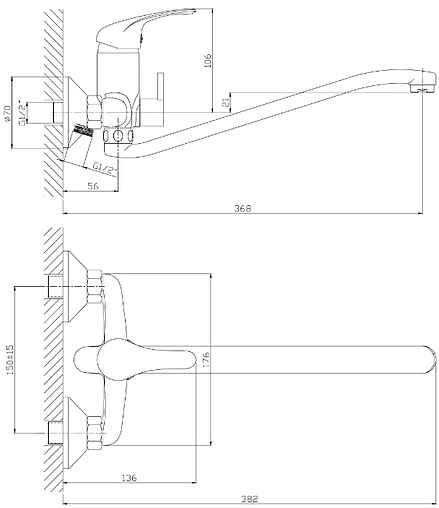 Смеситель для ванны с длинным изливом Rossinka хром A35-34