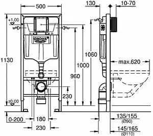 Комплект 6 в 1 Grohe Bau Ceramic 39586000 с кнопкой Skate Cosmopolitan 38732000 хром глянцевый, 2