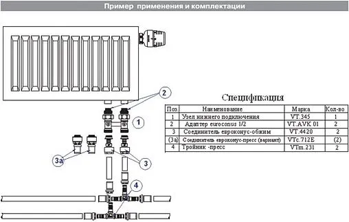 Узел нижнего подключения радиатора прямой ¾&quot;ек x ¾&quot;ек (½&quot;н) Valtec VT.345K.N.E04