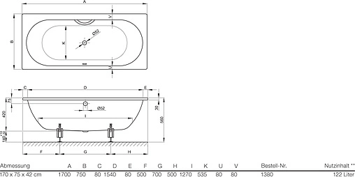 Ванна стальная Bette Starlet 170x75 easy-clean белый 1380-000 PLUS