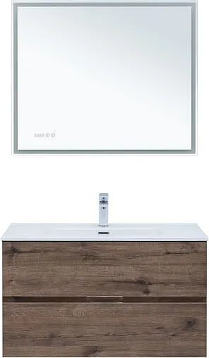 Тумба-умывальник подвесная Aquanet Алвита New 90 дуб веллингтон/табак 00334187+00284029