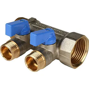 Коллектор запорный проходной 2 отвода синий 1"в/н x ½"н Stout SMB 6201 011202 Коллектор запорный проходной 2 отвода синий 1"в/н x ½"н Stout SMB 6201 011202, 1