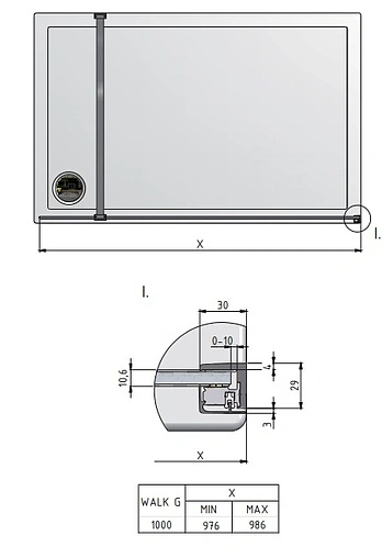 Душевое ограждение 1000x1000мм прозрачное стекло Roltechnik Walk WALK G/1000 940-1000000-00-02