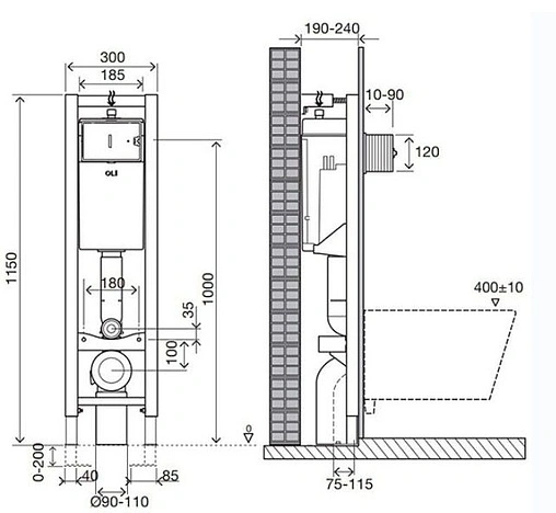 Инсталляция для подвесного унитаза OLI Quadra Plus 280490