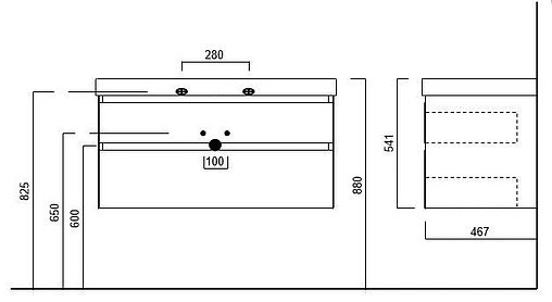 Тумба-умывальник подвесная Kerama Marazzi Cubo 100 мальва CUB.100.2\MAL+CU.wb.100