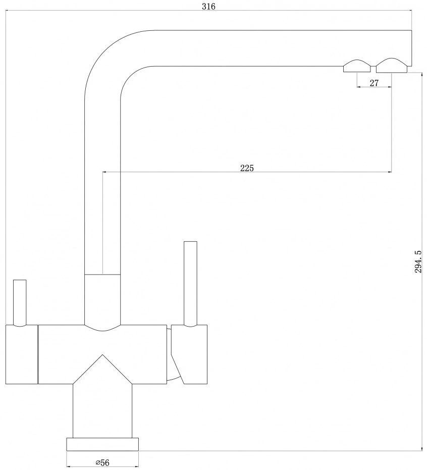 Смеситель для кухни с подключением к фильтру Swedbe Selene Plus нержавеющая сталь K8144M