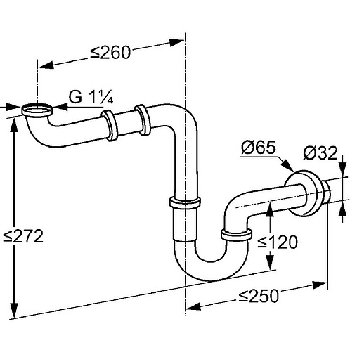 Сифон трубный для раковины Kludi хром 1025505-00 Сифон трубный для раковины Kludi хром 1025505-00