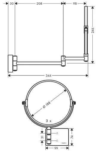 Косметическое зеркало Hansgrohe AddStoris шлифованный чёрный хром 41791340